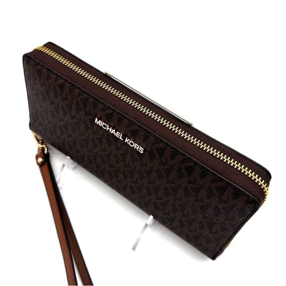 Michael Kors Large Continental Wallet Wristlet Leather Brown - Picture 6 of 8